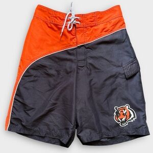 Vtg Cincinnati Bengals Orange Black Board Shorts Swim Trunks Bengal Logo Size M